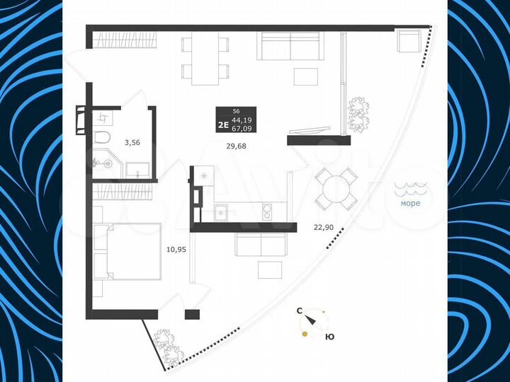 2-к. апартаменты, 60,1 м², 6/11 эт.