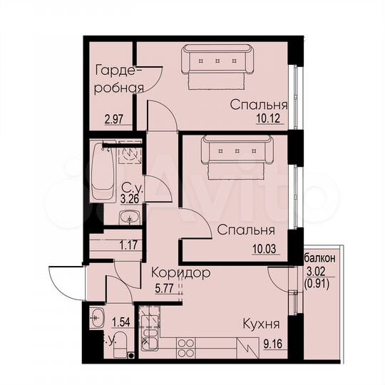 2-к. квартира, 44,9 м², 4/12 эт.