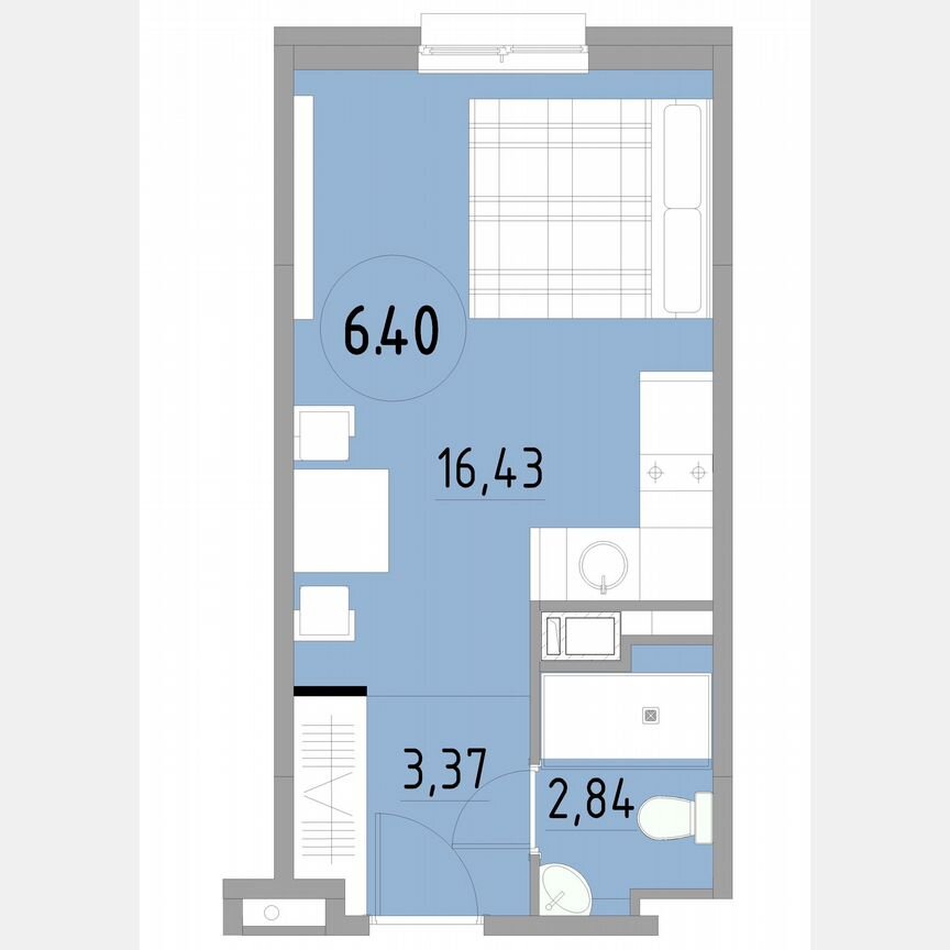 1-к. апартаменты, 22,6 м², 6/13 эт.