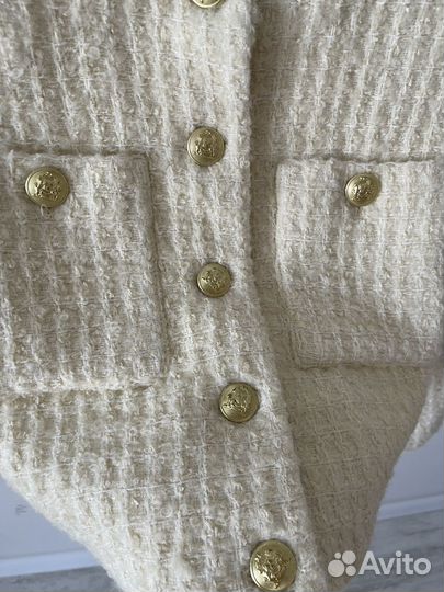 Жакет lime укороченный твидовый шерстяной S