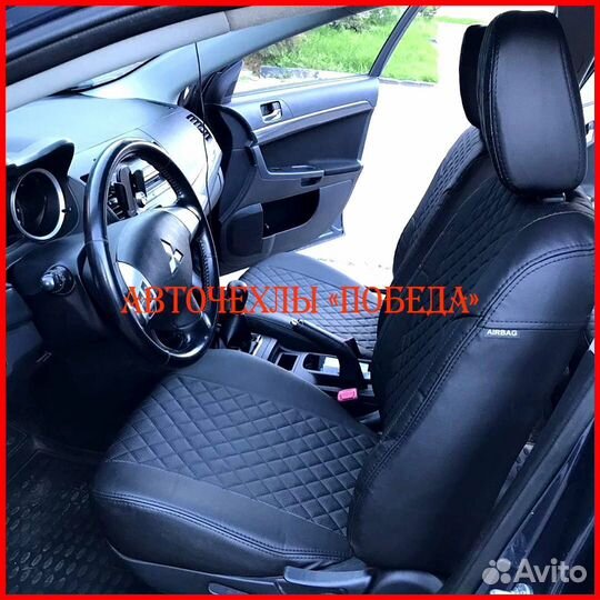 Чехлы Mitsubishi Lancer 10 2 из экокожи чёрные Ром