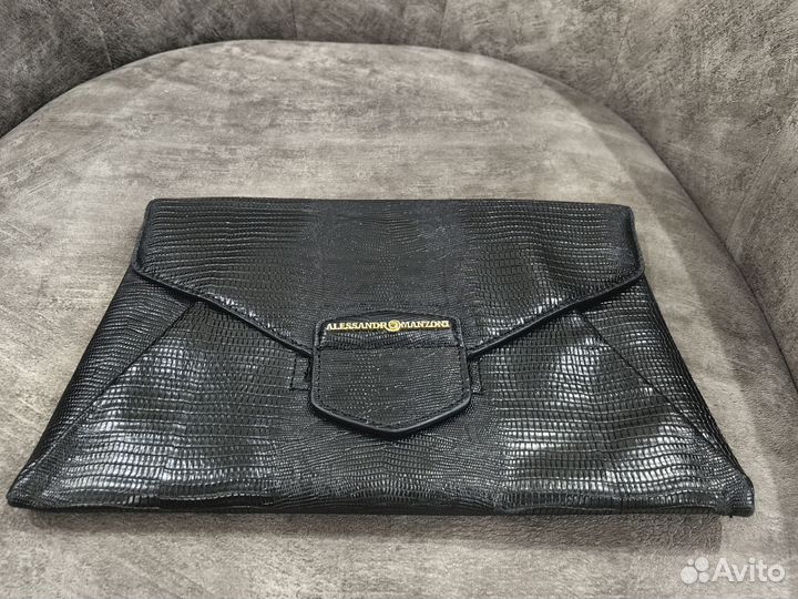 Чёрный кожаный клатч - конверт