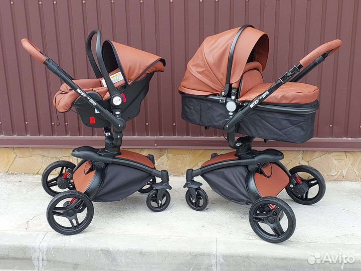 Коляска 3в1 Кожа на 360* Новая (карамель)
