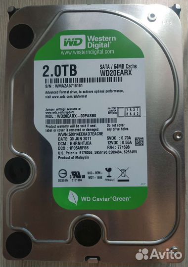 Жёсткий диск HDD WD green 2TB