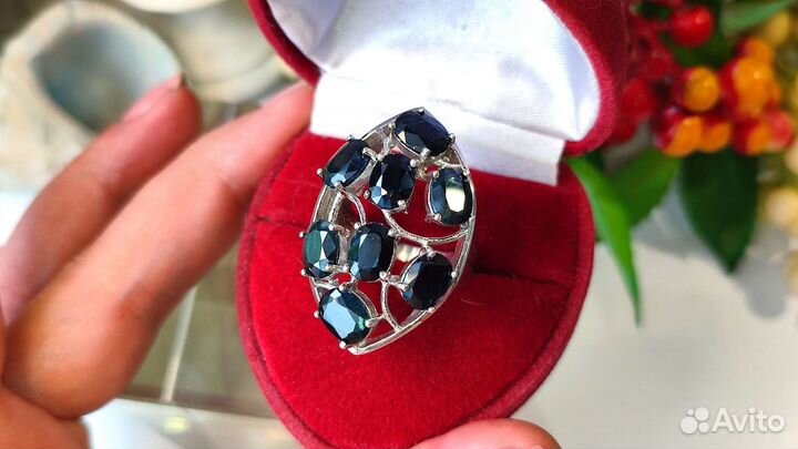 Кольцо сапфиры Шри Ланка 12,4ct 18,5р-р 14,5гр 925