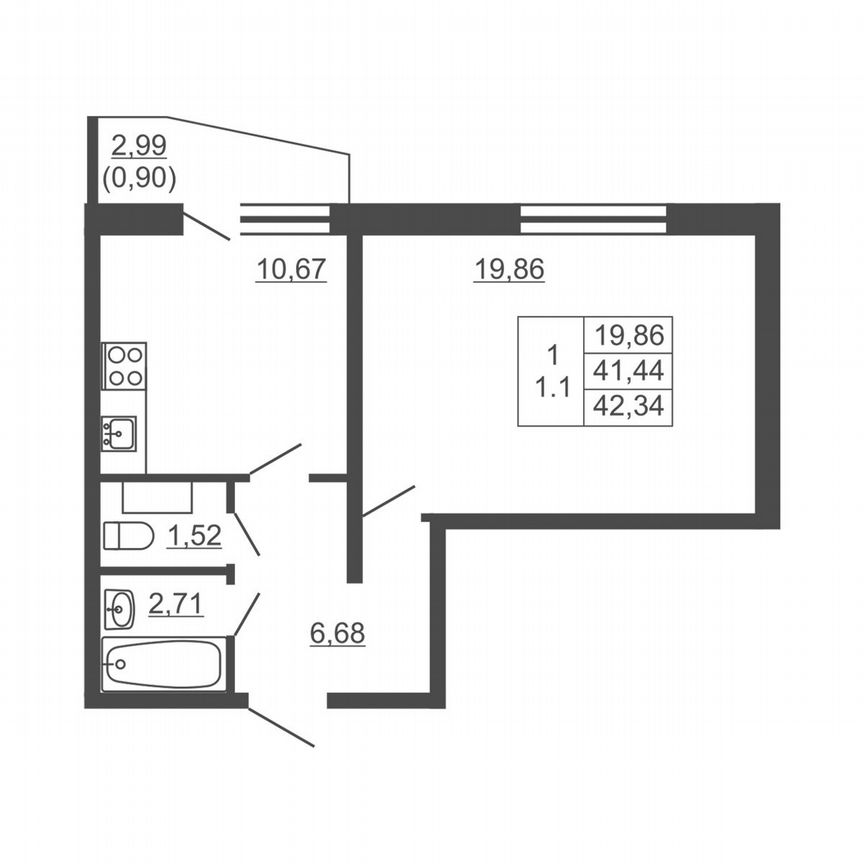 1-к. квартира, 42,3 м², 8/16 эт.