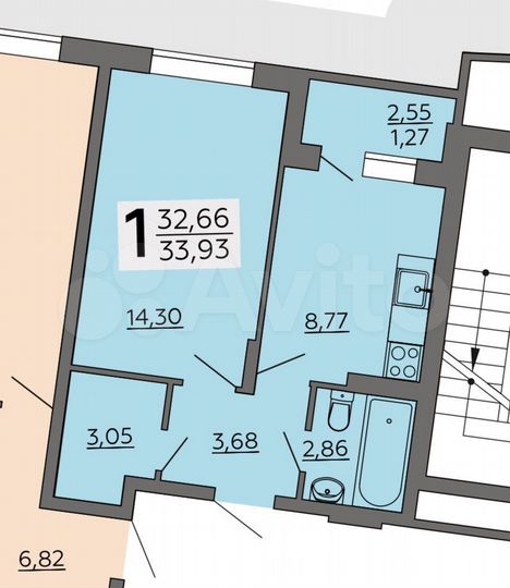 1-к. квартира, 33,3 м², 11/14 эт.