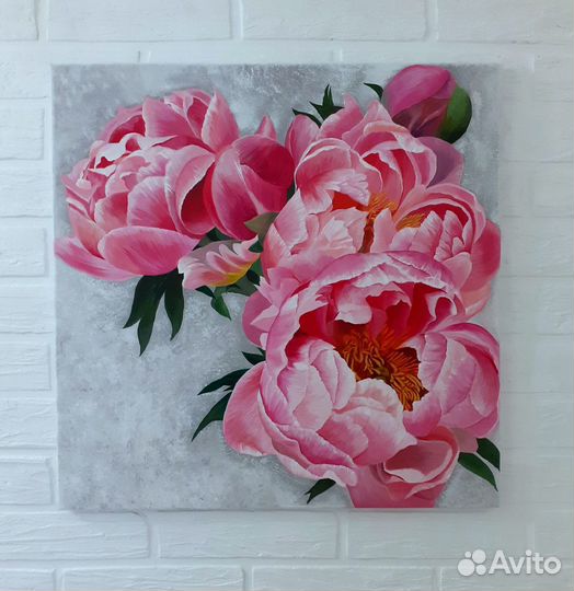 Пионы Картина 60*60 акрилом