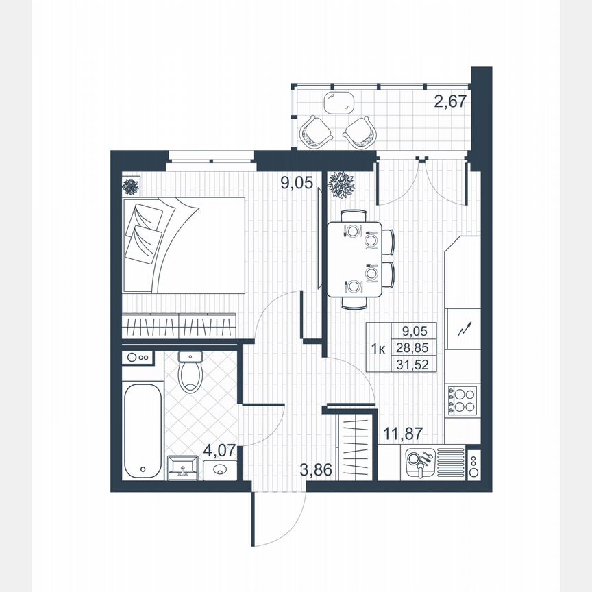1-к. квартира, 30,2 м², 1/8 эт.