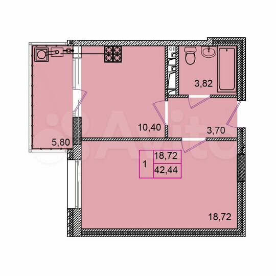1-к. квартира, 42,4 м², 5/8 эт.