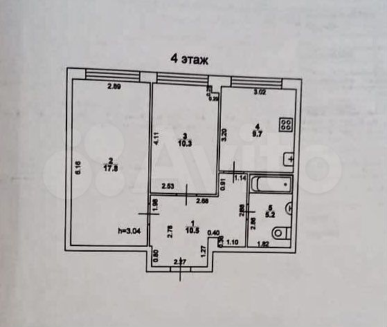2-к. квартира, 54 м², 4/4 эт.