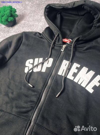 Supreme черное худи с молнией для модных образов