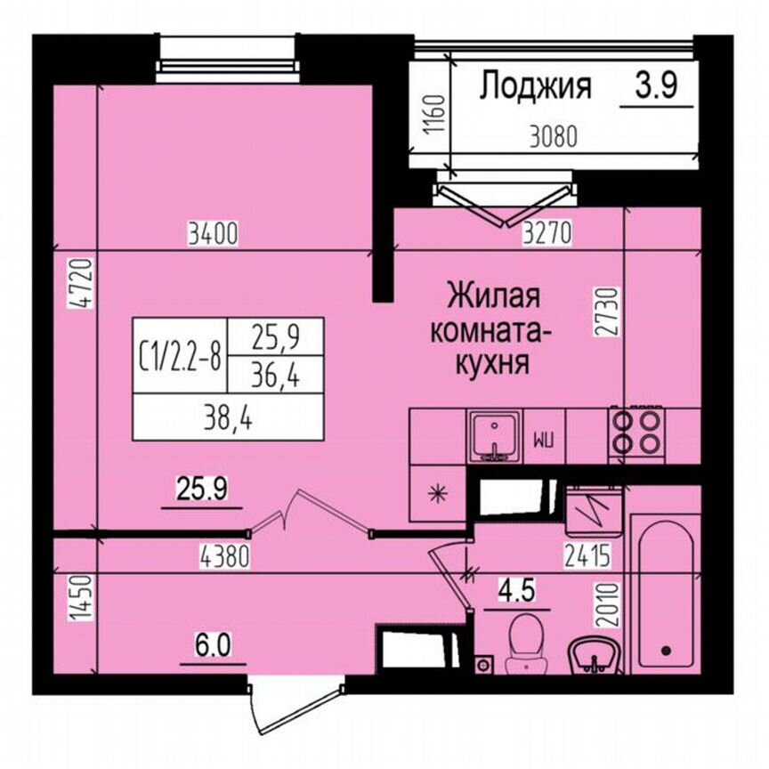 Квартира-студия, 38,4 м², 6/23 эт.