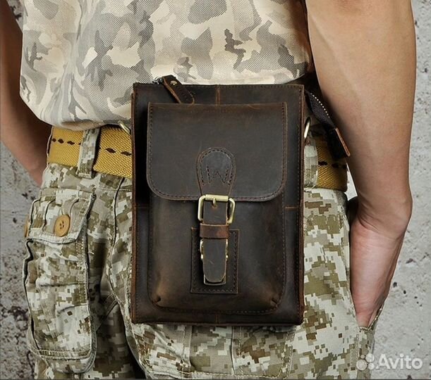 Сумка мужская на ремень/плечо из кожи крейзи хорс