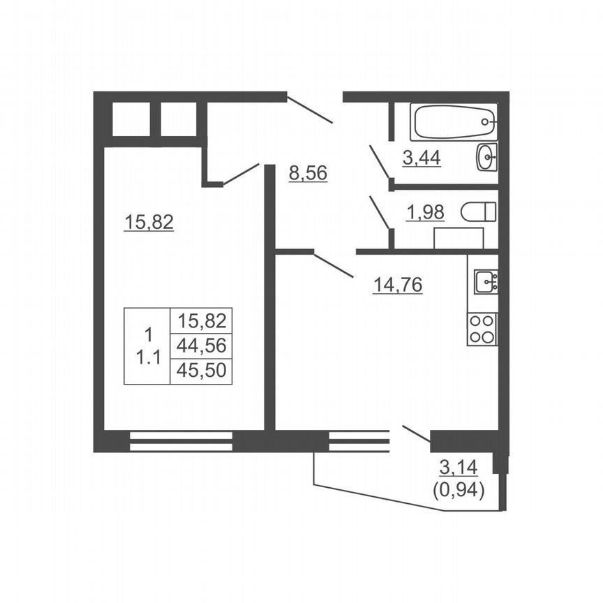 2-к. квартира, 45,5 м², 16/16 эт.