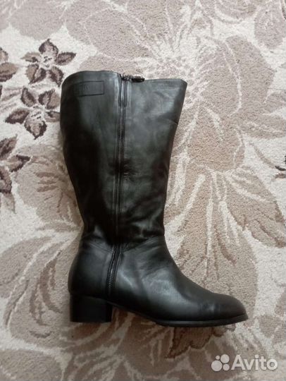 Сапоги зимние, кожаные, женские на широкую ногу