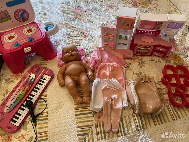 Детские игрушки: кухня, пианино, пупс