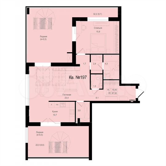 1-к. квартира, 86,7 м², 9/14 эт.