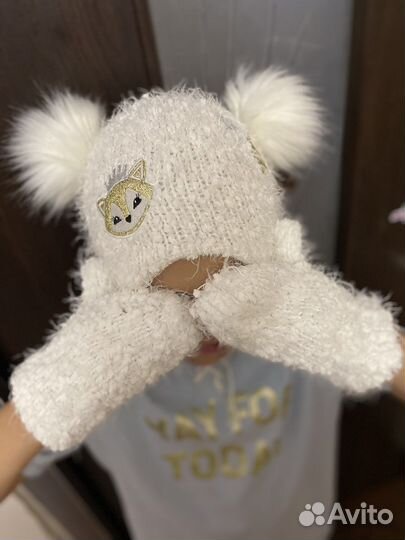 Шапка и варежки для девочки 3-6 лет