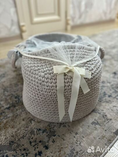 Вязанная люлька на выписку для новорожденного