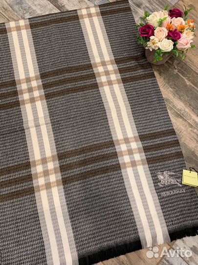 Кашемировый палантин шарф Burberry серый с черным