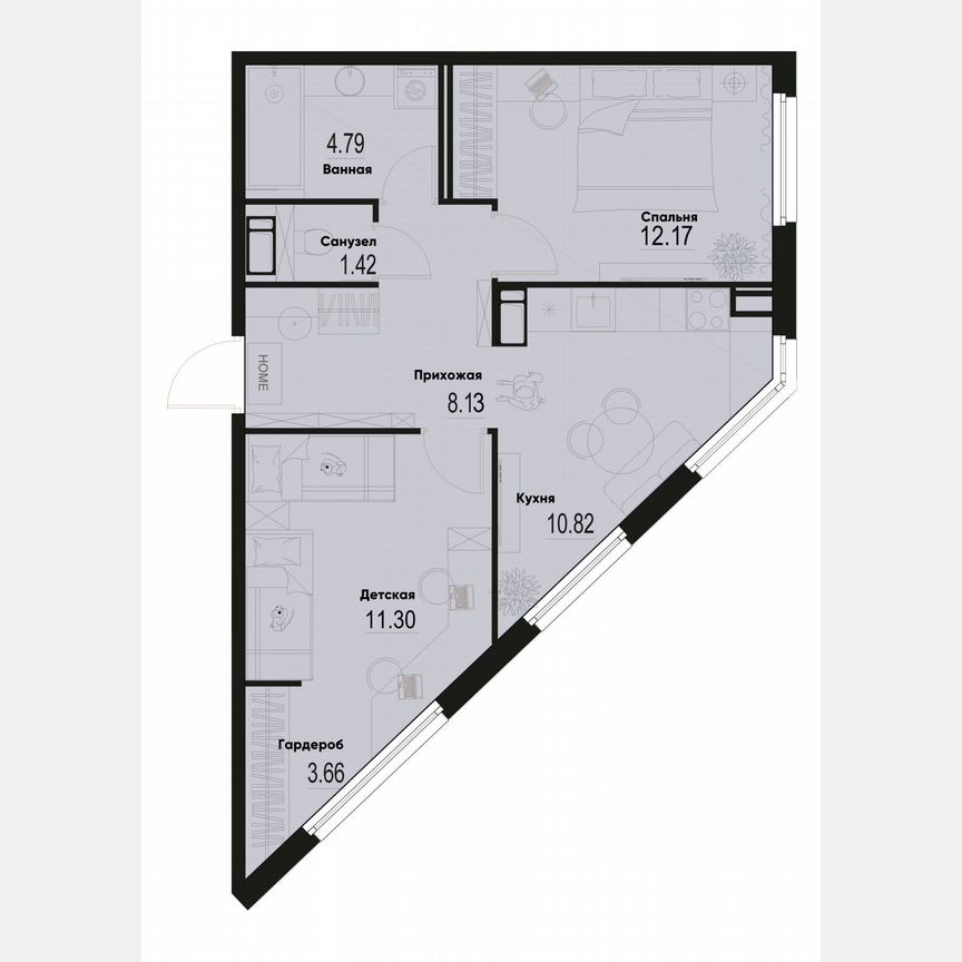 2-к. квартира, 52,3 м², 3/12 эт.
