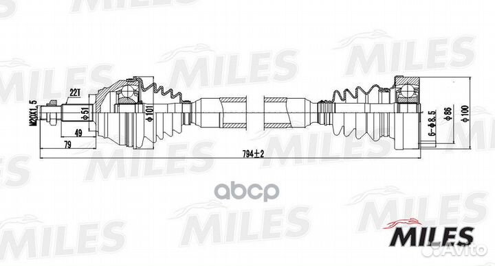 Привод в сборе правый VW G3/passat 1.8-2.0 88-9