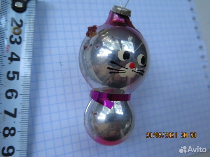 Елочная Игрушка кот Стекло СССР
