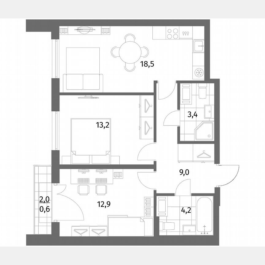 2-к. квартира, 61,8 м², 5/6 эт.