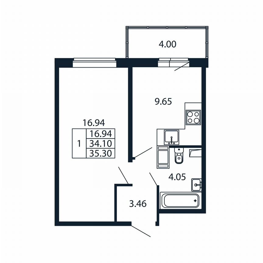 1-к. квартира, 38,1 м², 12/12 эт.