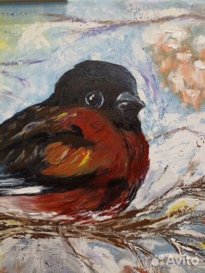 Картина маслом на холсте Снегирь