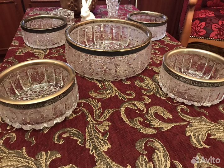 Вазы хрусталь мельхиор СССР серебро