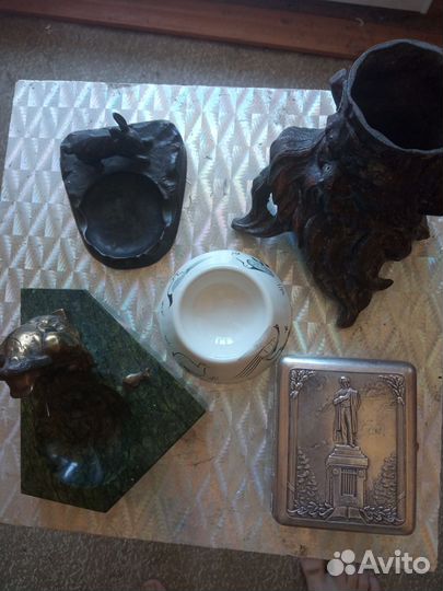 Бронзовая статуэтка СССР портсигар пепельница