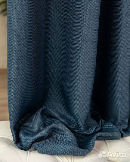 Шторы рогожка Орфей темно-лазурный новые пошив