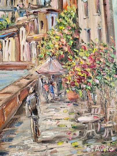 Картина маслом пейзаж маслом домики южный город