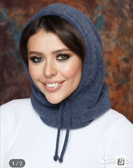 Капор новый на меху синий