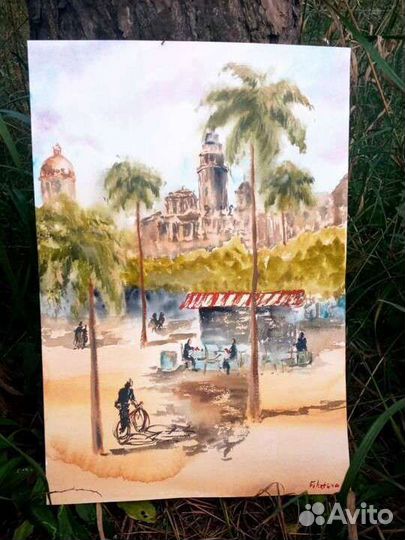 Картина акварель лето горрод