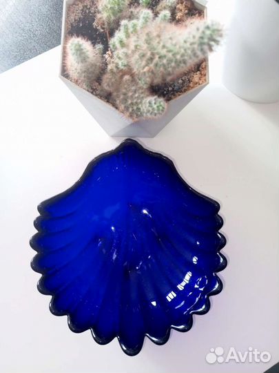 Ваза для фруктов и конфет синее стекло