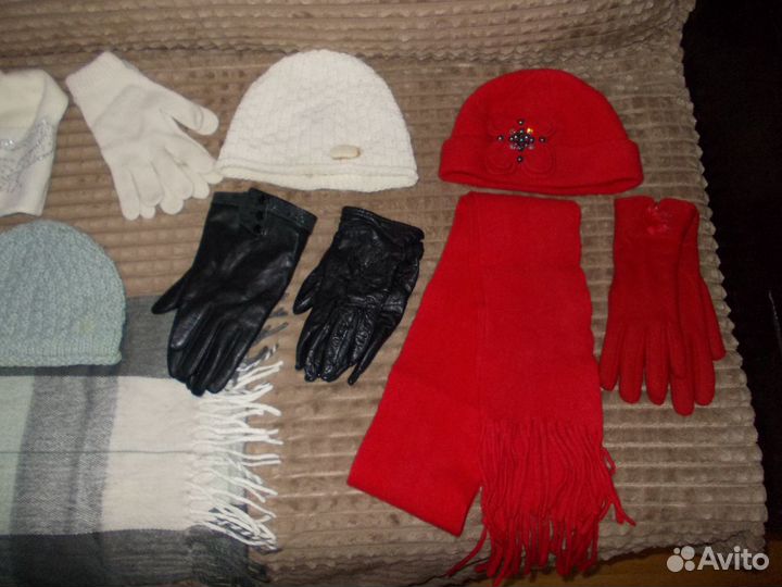 Женские шапки, шарфы, перчатки-есть натур. кожа