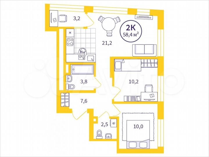 2-к. квартира, 56,8 м², 17/32 эт.