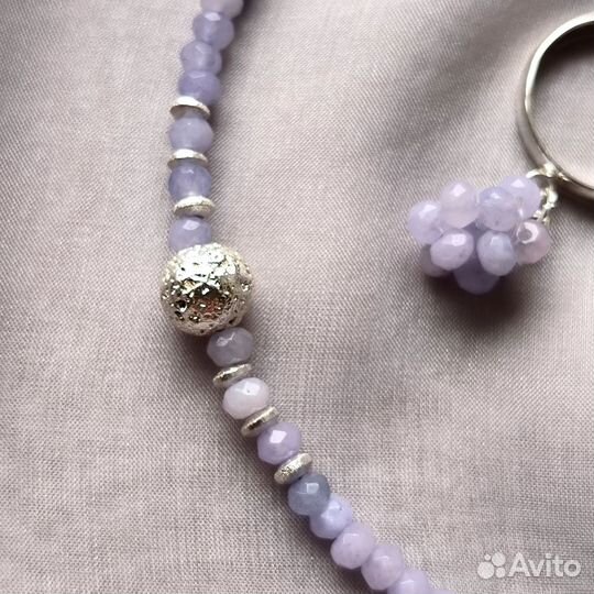 Комплект серьги браслет кольцо агат натуральный