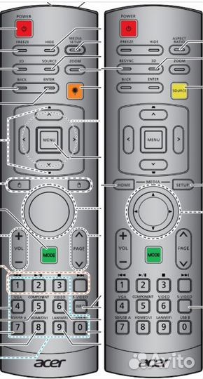 Пульт заменяющий Acer A38131 A38110 для проектора