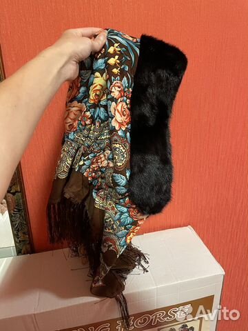 Головной убор капор платок с мехом норки