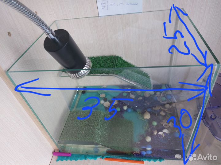 Террариум для черепашки, с уф лампой и горками