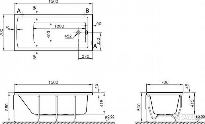 Акриловая ванна VitrA Neon 150x70 52510001000