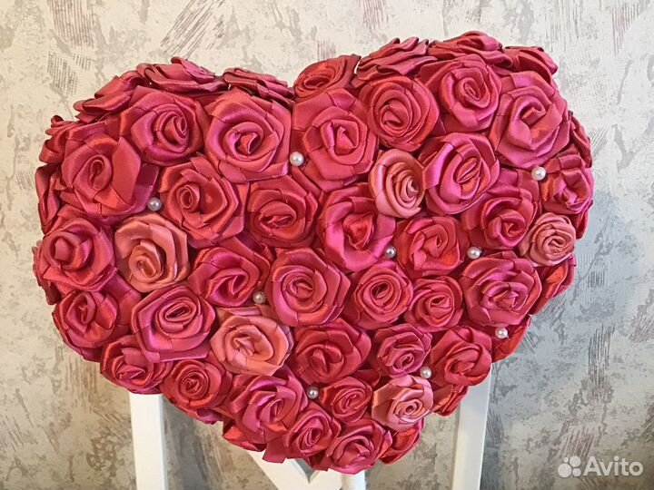 Сердце из атласных лент. Наnd made (ручная работа)