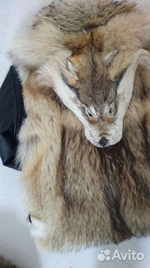 Куртка мужская зимняя кожаная с отделкой меха волк