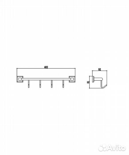 Планка с крючками (4 крючка) Savol S-009574 хром