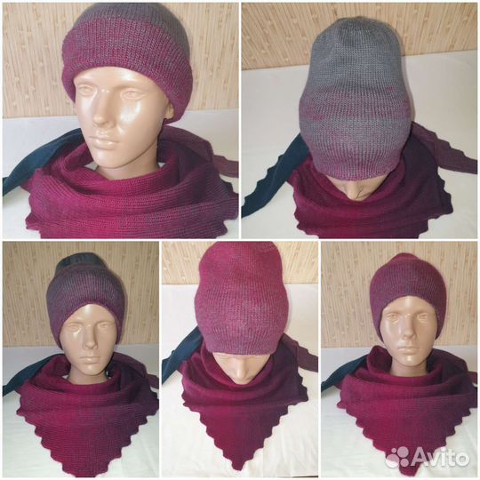 Бактус вязаный, шапка, комплект из Poema