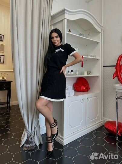 Трикотажный костюм с юбкой miu miu двойка premium